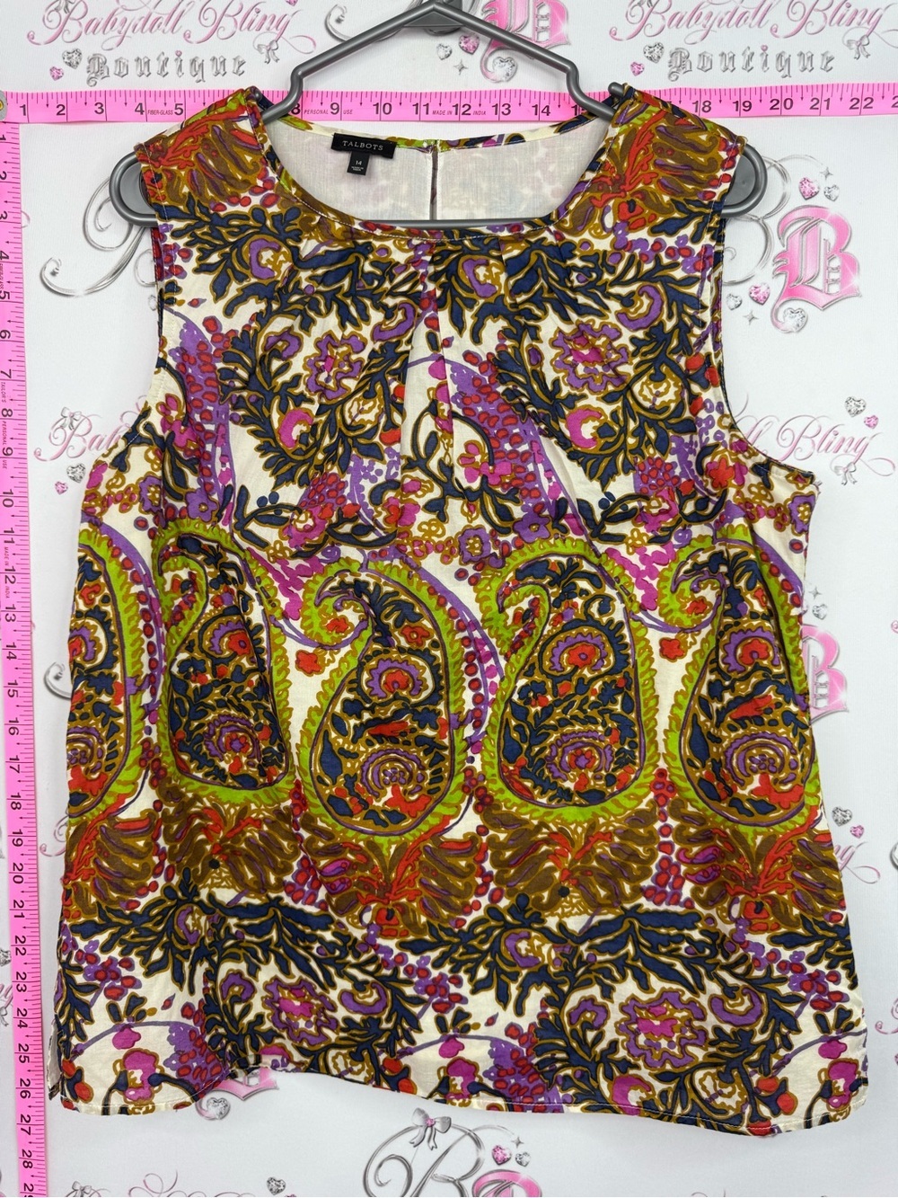 Talbots tank Multicolor Paisley Sleeveless Top - Green, Pink, Purple, Navy, Gold